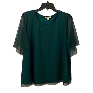 Loralette Women's Teal Green Swiss Dot Mesh Lined Short Sleeve Top Size 16